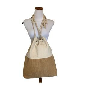 Canvas and weave beach bag rope strap large